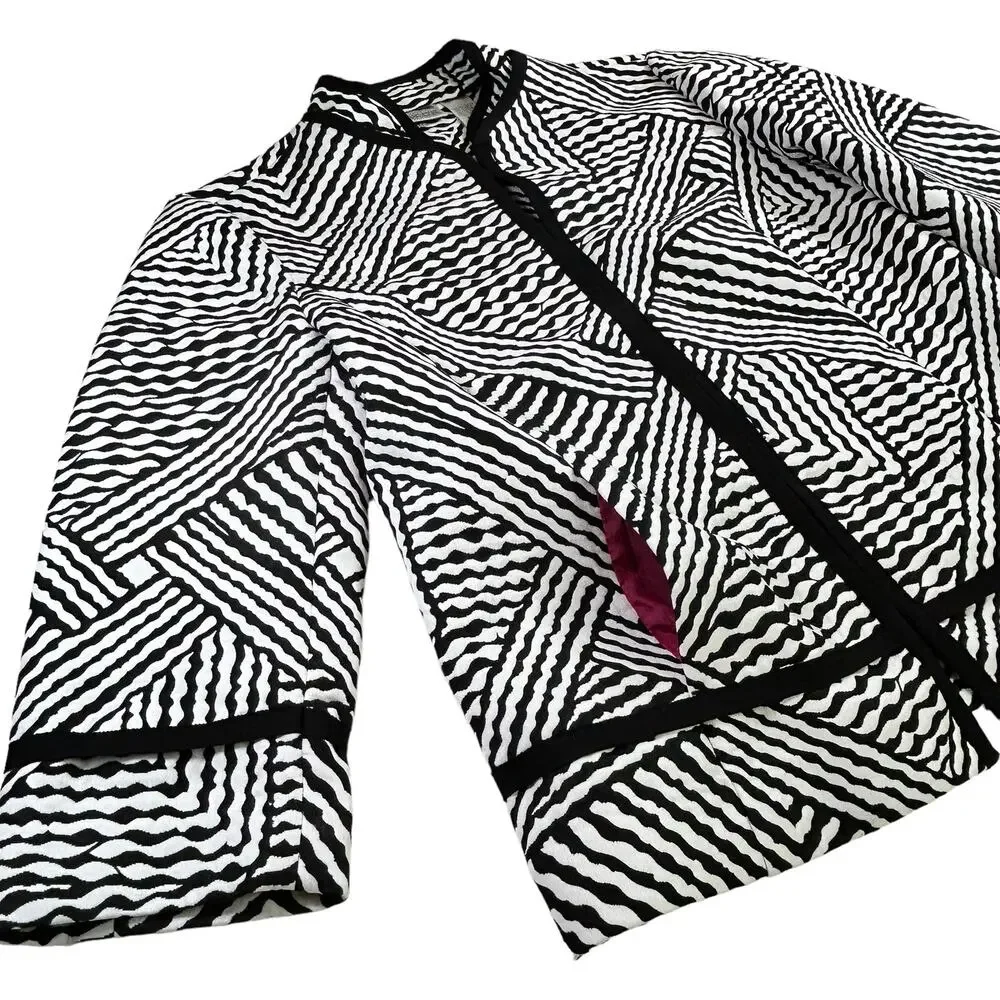 Chico's Jacket Women Size 0 Black White Stripes Pockets Structured Boxy Career